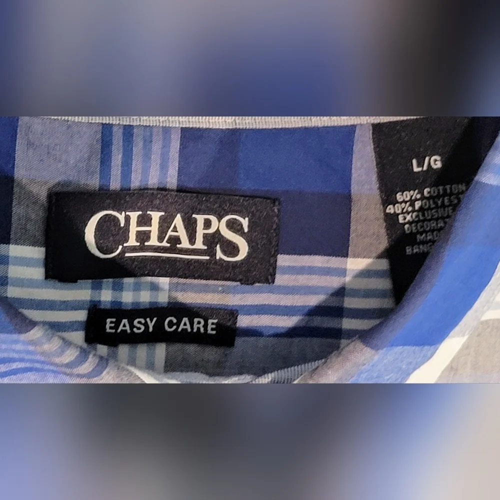 Chaps Blue & White Plaid Men's Short Sleeve Shirt Sz L - Picture 3 of 4